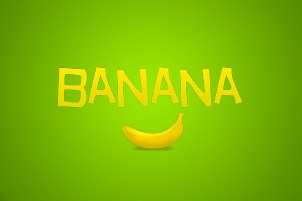 Yellow inscription of banana fruit on a green background