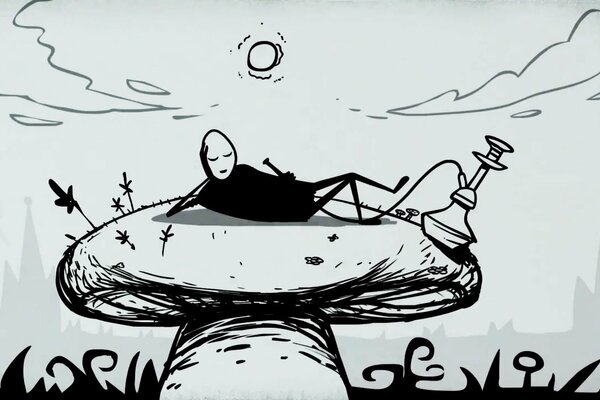 Mr. Freeman is lying on a mushroom
