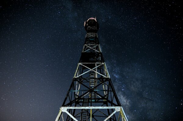 Metal tower on the Milky Way background