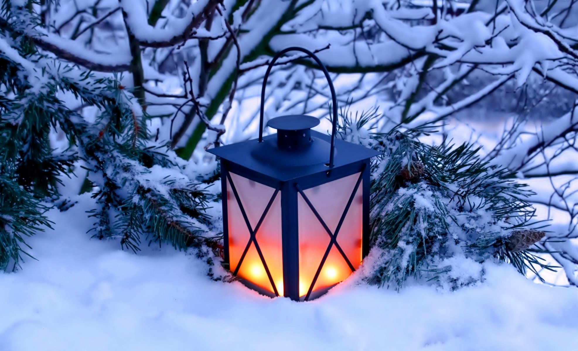 nature candles winter snow lantern winter light