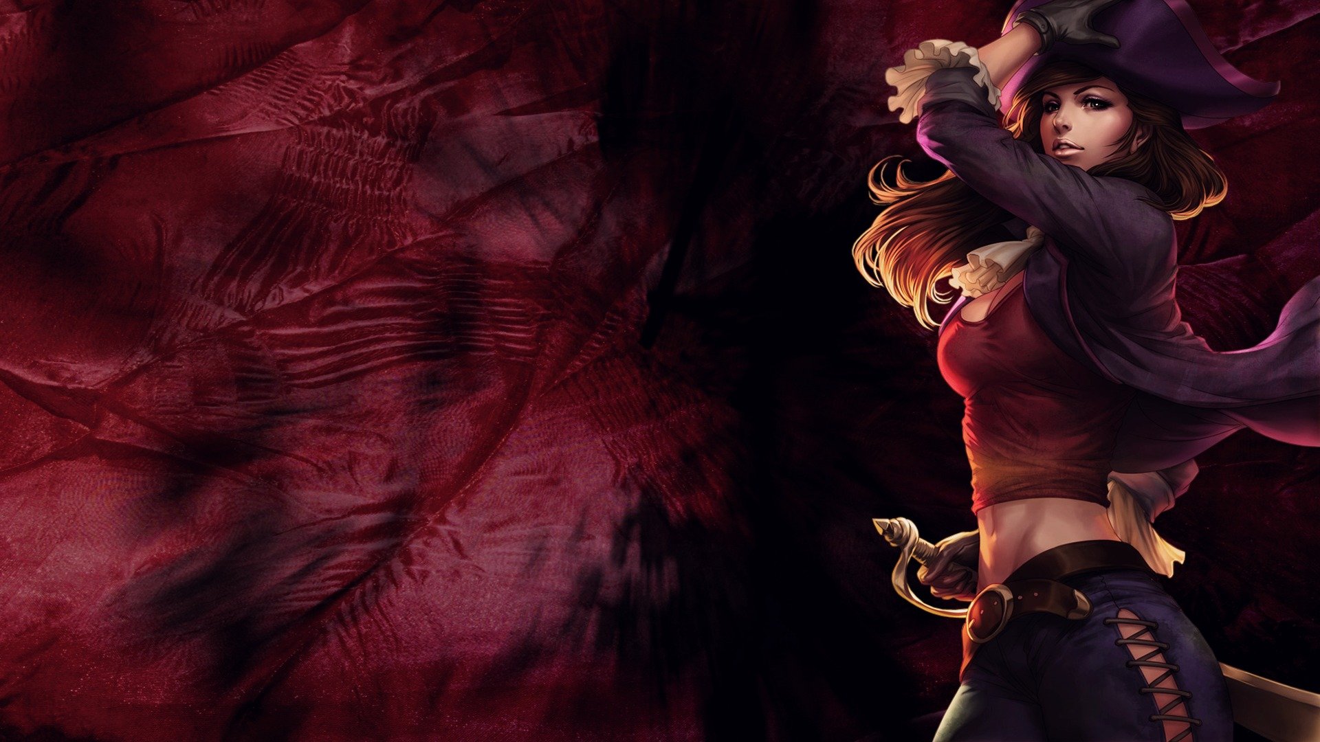 girl pirates sword simple background
