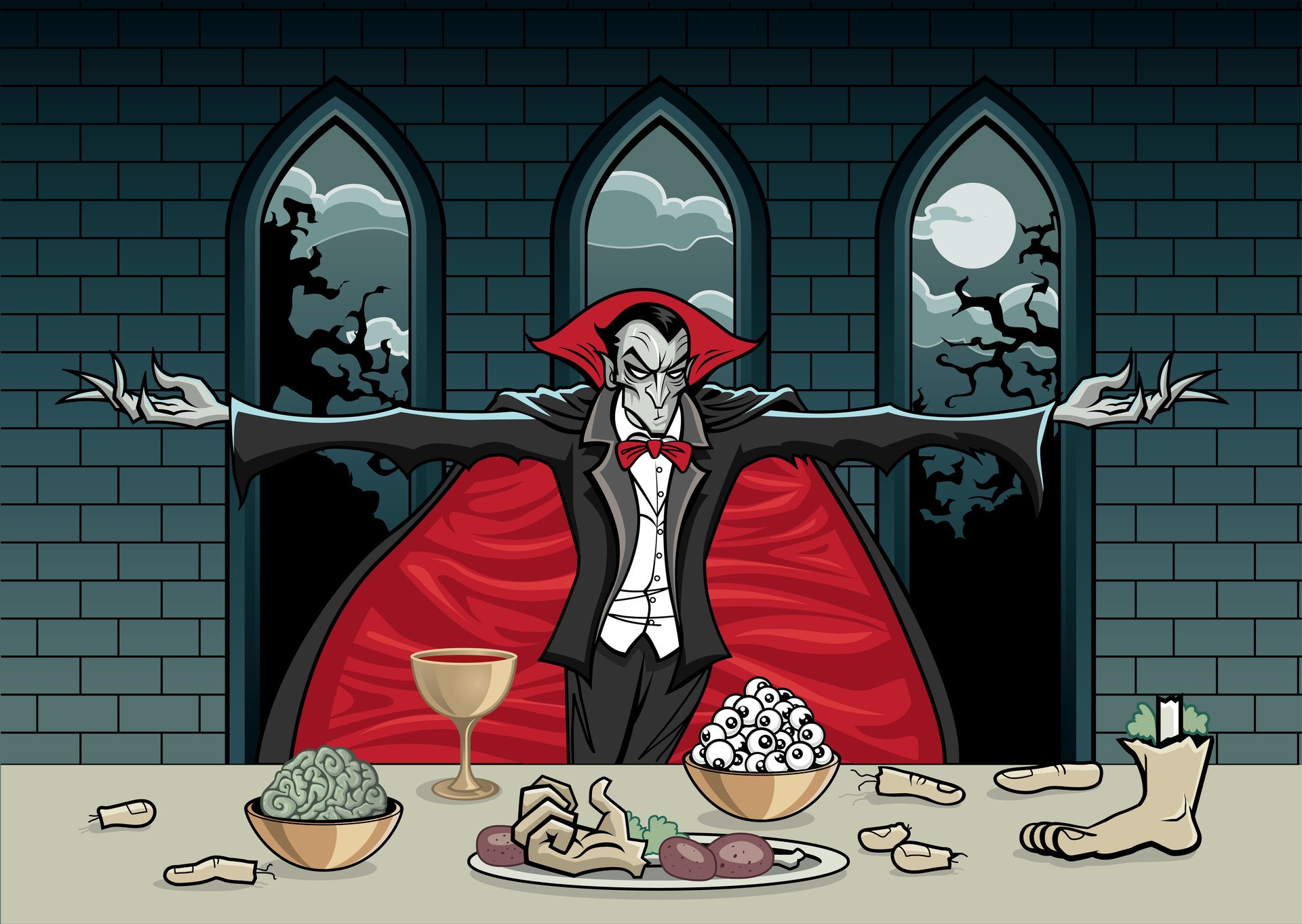 table internal eyes hand foot brain cup dracula count night window moon fingers blood coat