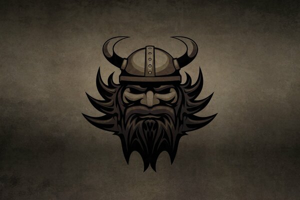 Viking with a beard and helmet on a dark background