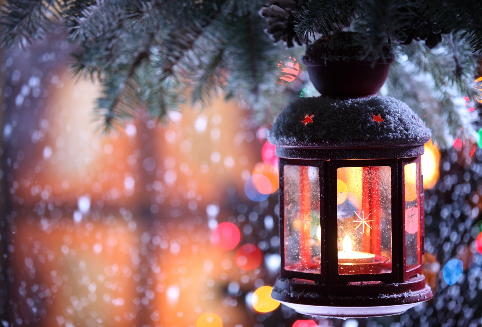 candle candle holder flashlight branch snow winter snowflakes christmas tree