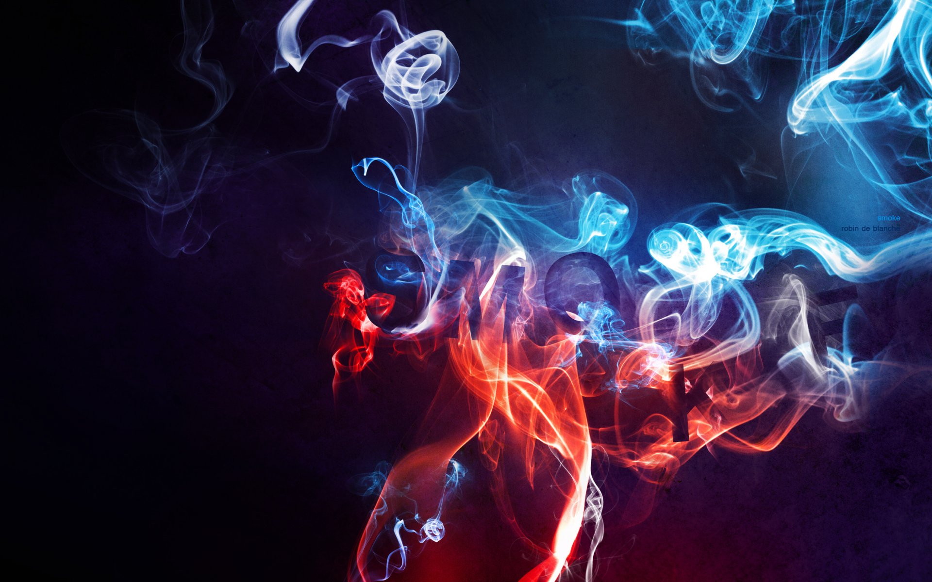 dark background smoke pairs blue red