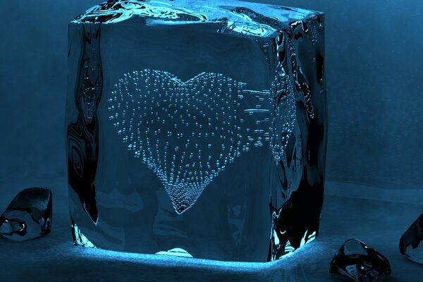 A heart made of air inside ice