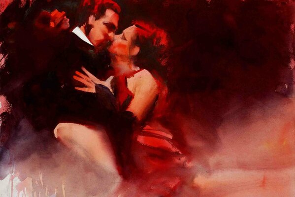 Watercolor painting tango dance