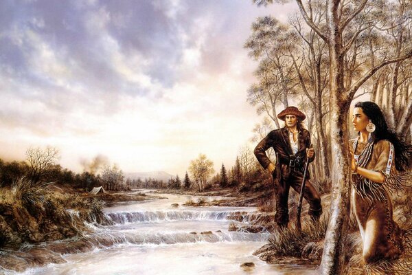 Painting painting the river falls down