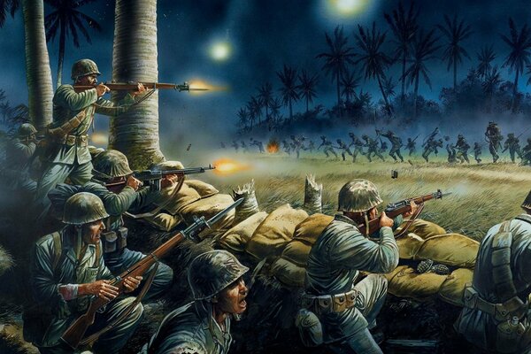Drawing of American soldiers in Vietnam