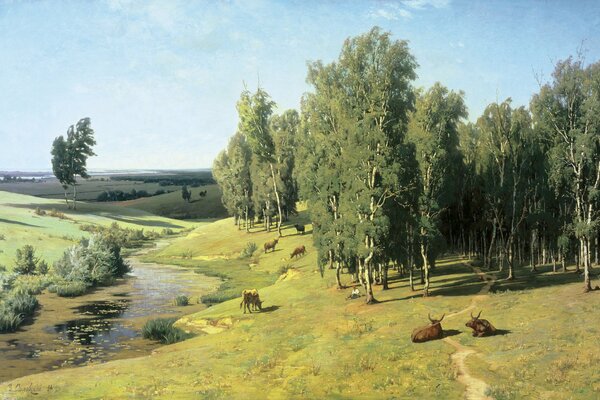 A herd on a walk on a summer day