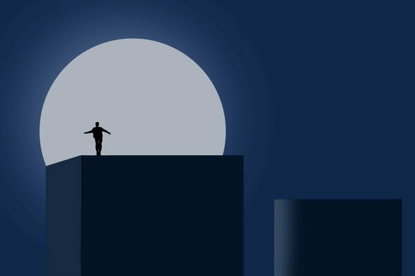 Man moon minimalism blue