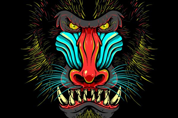 Art mandrill baring his fangs