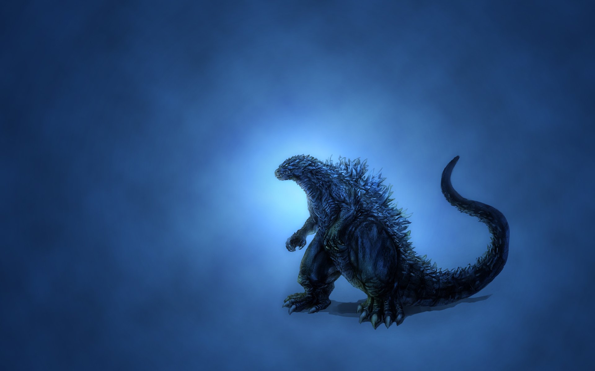 godzilla blue background dinosaur glow minimalism dusky