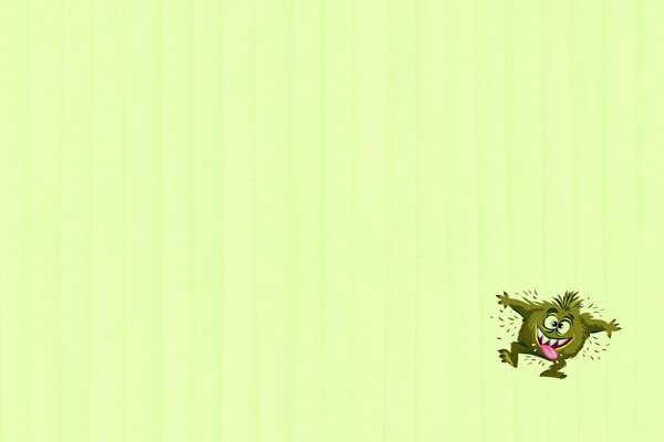 On a green background, a monster with a protruding tongue