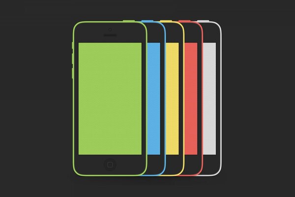 Five phones a smartphone of different colors