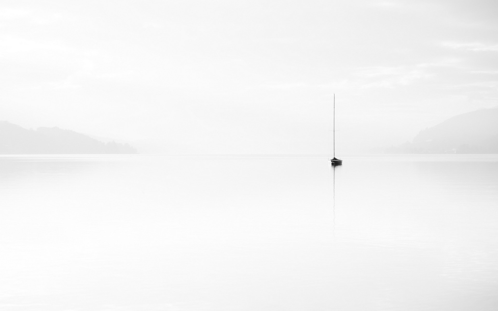 lake boat fog landscape minimalism