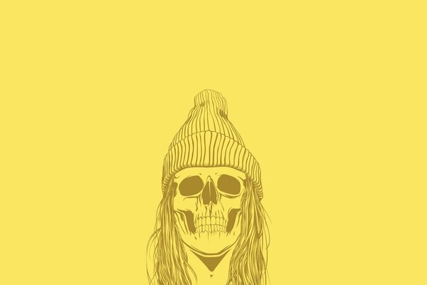 Skull in a hat on a yellow background