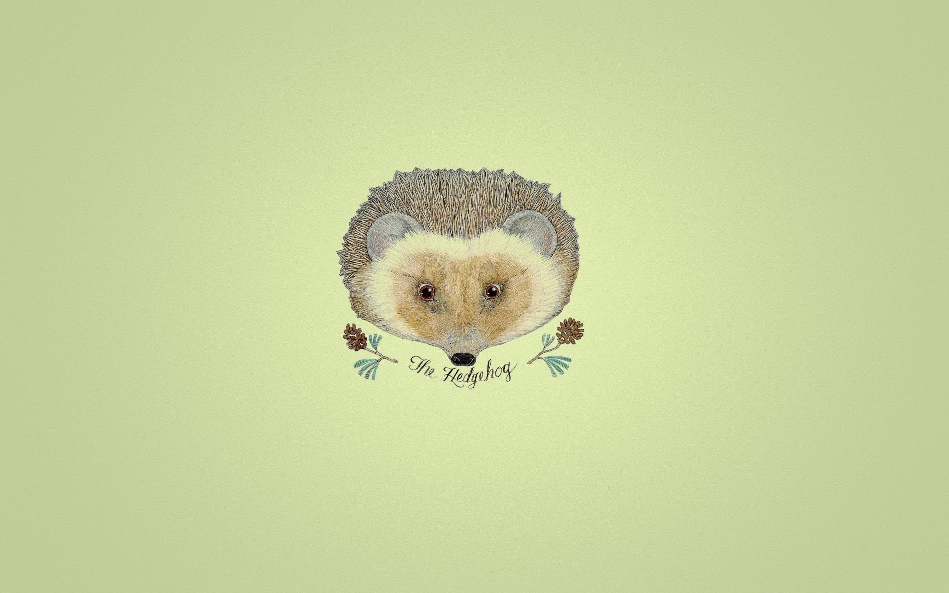 hedgehog hedgehog inscription cones branch yellow background minimalism