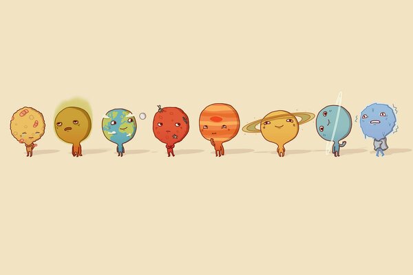Hand-drawn planets-kids with character