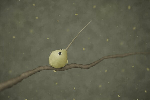 A small bird with a long beak is sitting on a branch