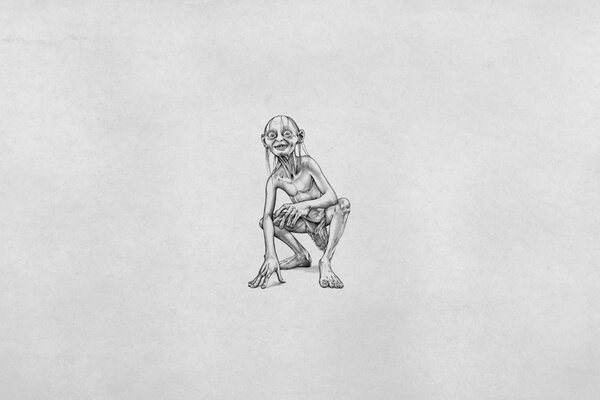 Black and white gollum on a gray background