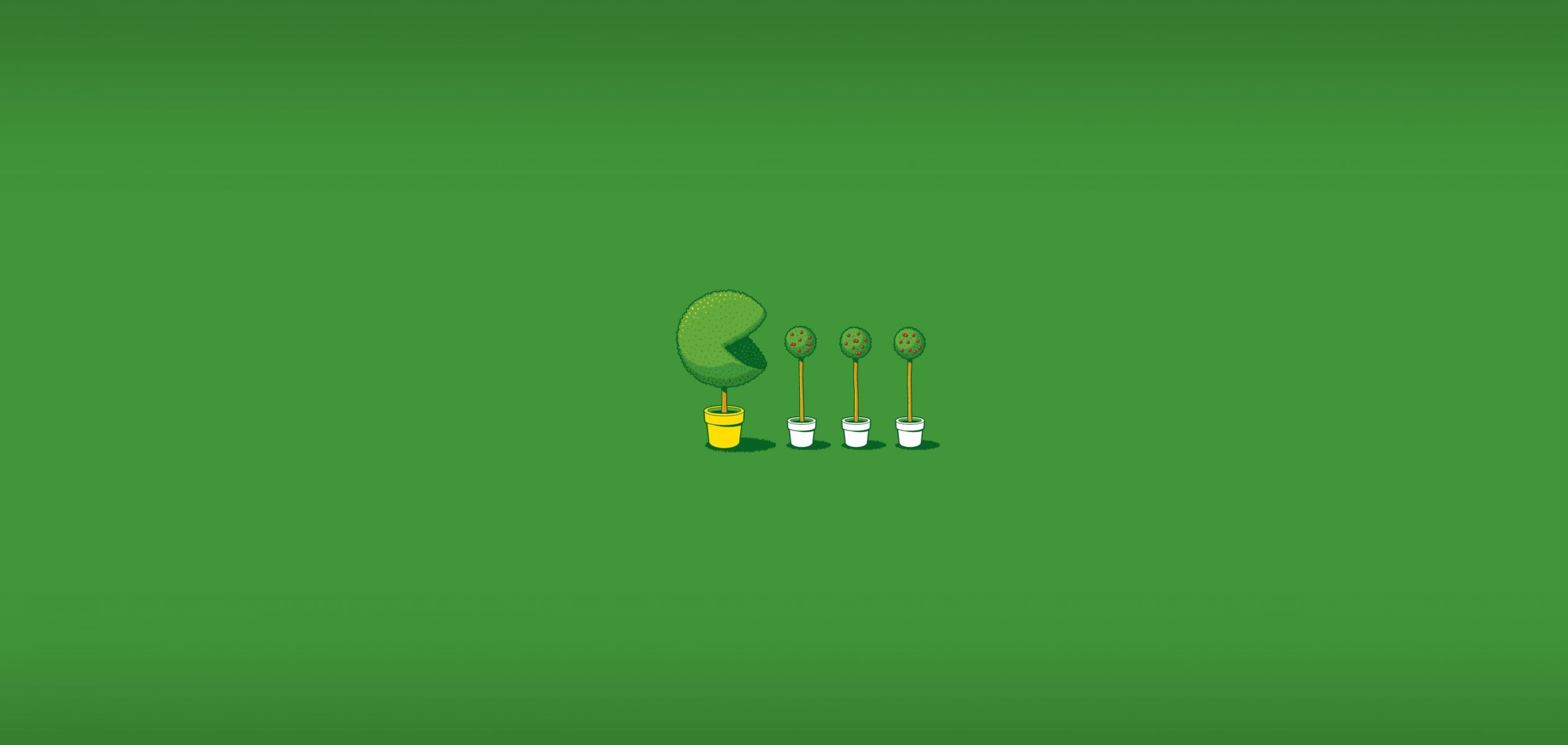 pac-man pacman game bushes boxwood animation minimalism joke green greenery pots glen jones hd