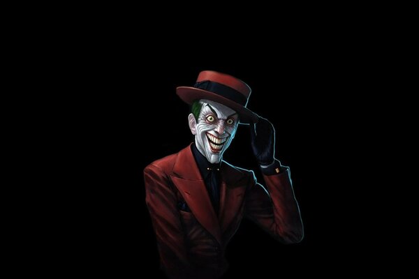 A comic book character in a red Joker suit
