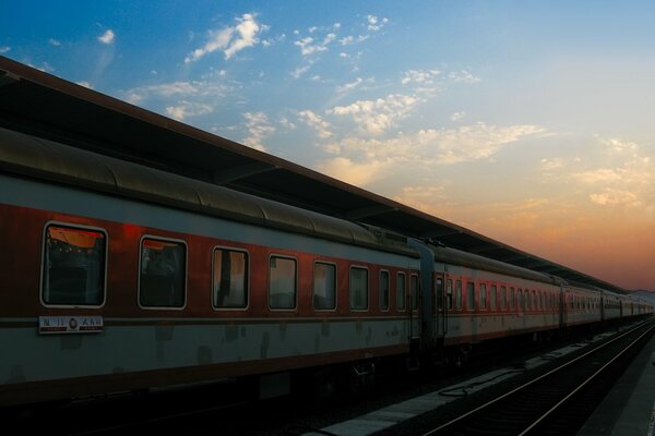 Train on the railway against the sky
