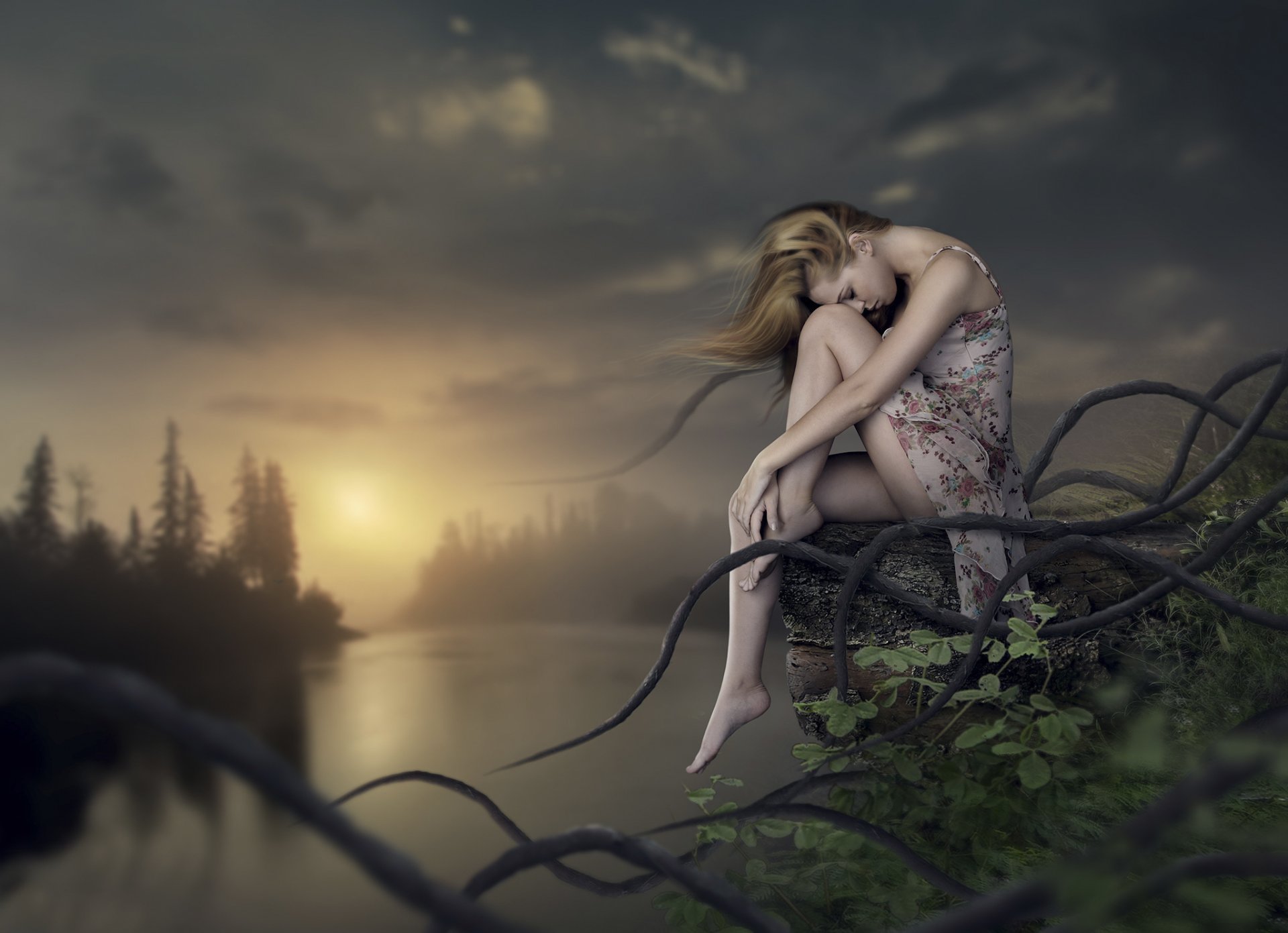 fairy land surreal art girl fantasy nature