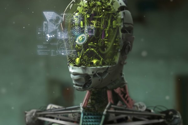 The head of the robot he is without a face already knows how to cook everything do household chores