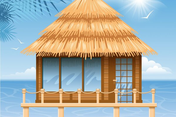 Relaxing in the sun by the sea in a house