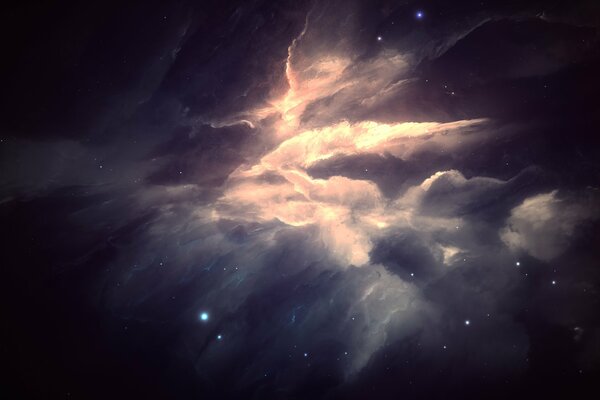 Drawing of stars in a foggy sky