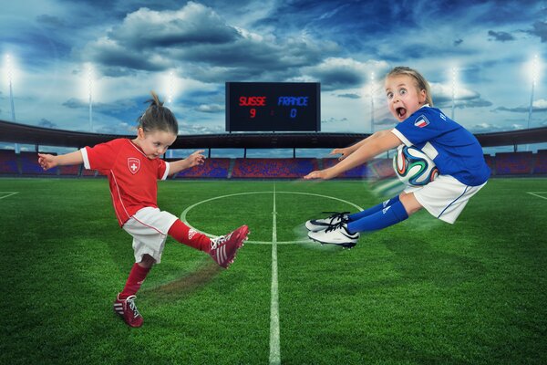 Funny picture with children and a ball