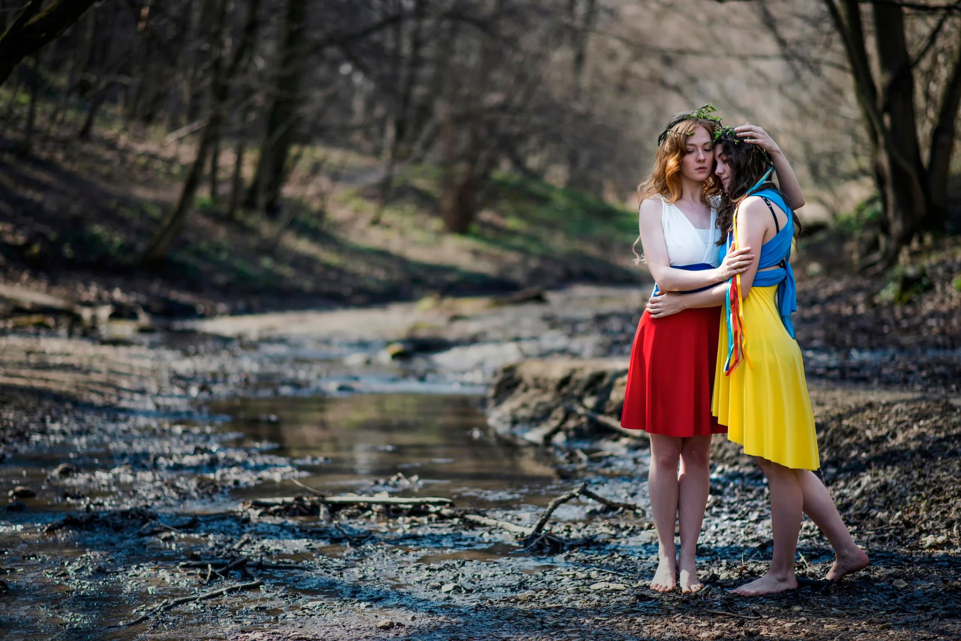of the country russia ukraine friends the world understanding flags dresses girl
