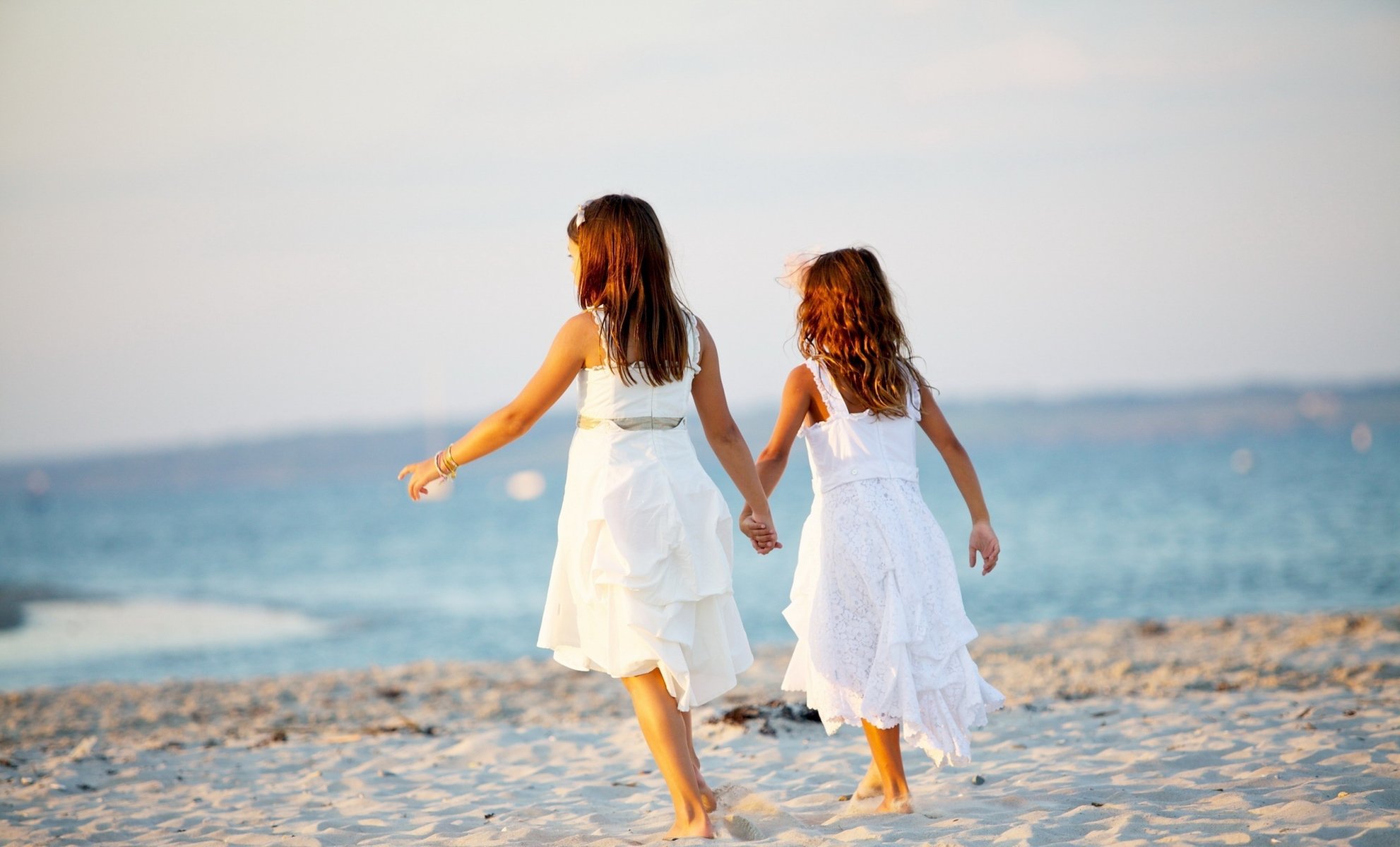 moods kids girl girls sisters girlfriends girlfriends dress sand beach sea wave river summer background wallpaper widescreen fullscreen widescreen widescreen
