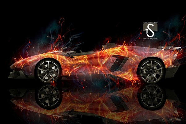 Sports car with abstract paintings