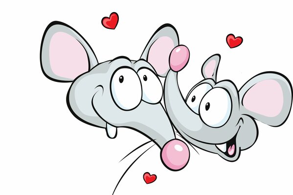 Mice with hearts on a white background