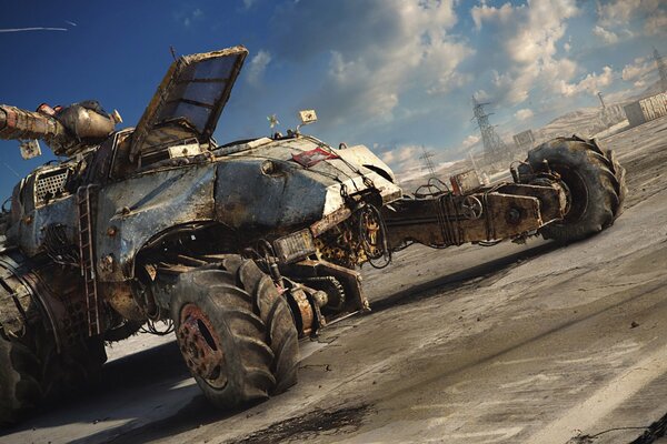 Futuristic car with armor and cannon