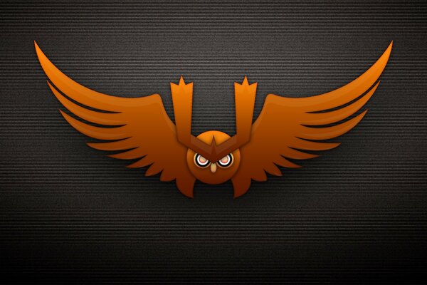 Flying angry owl on a gray background