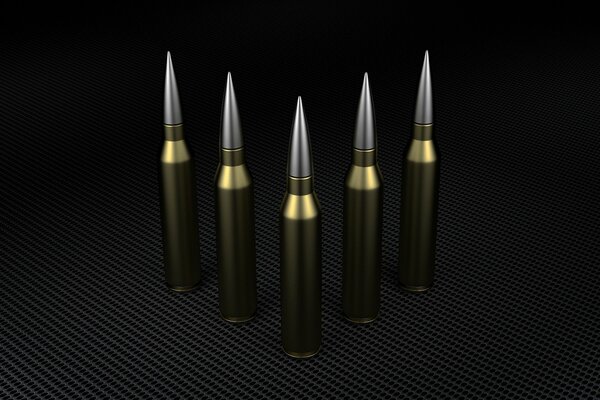 Steel cartridges. Sharp bullet points