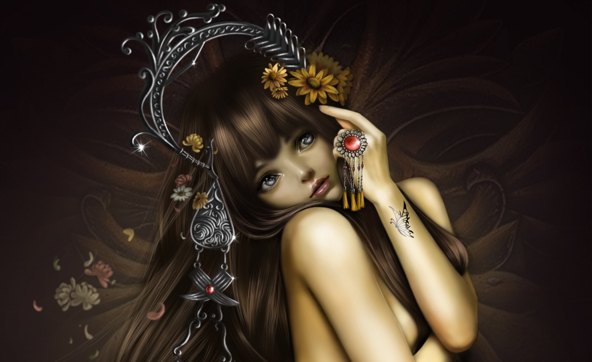 art nana hang girl decoration flower tattoos butterfly
