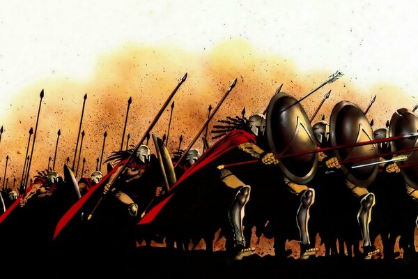 An army of Spartans going into battle
