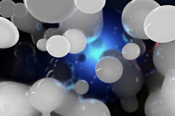 White balls in a blue mass