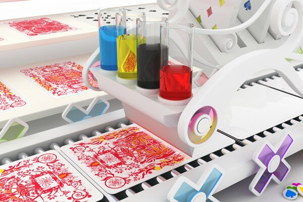 Conveyor, printing patterns with different colors