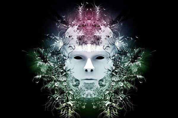 Mysterious white mask on a black background