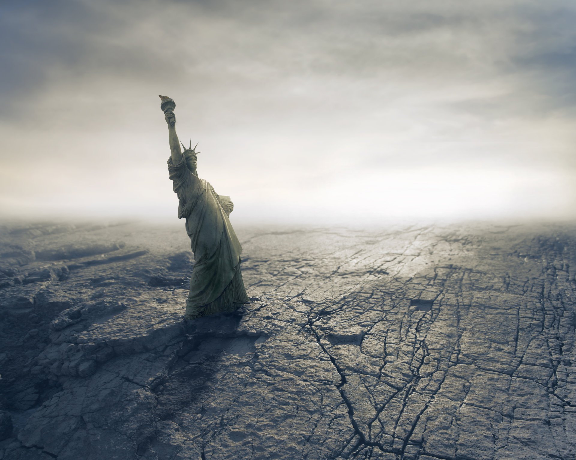 apocalypse armageddon catastrophe statue of liberty american desert dry cracks catastrophes fantastic