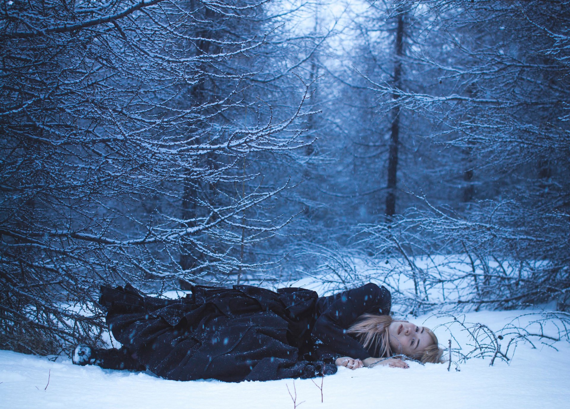 winter forest snow girl sport