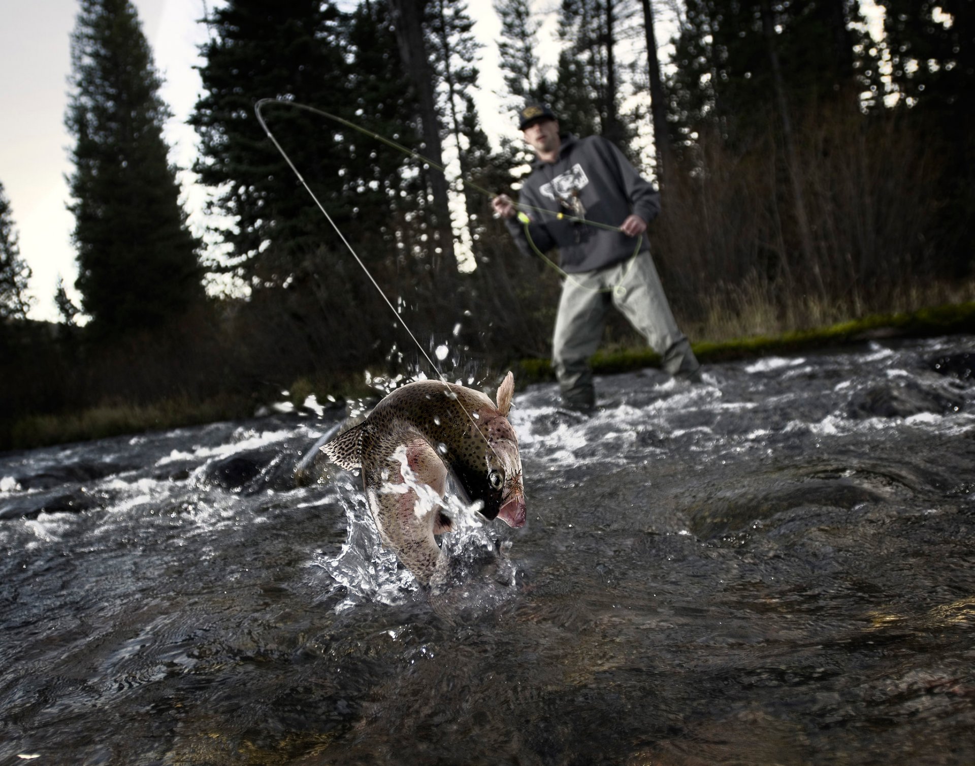 a fisherman fishing fish splash sweeps luck