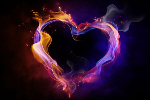 A fiery heart on a black background