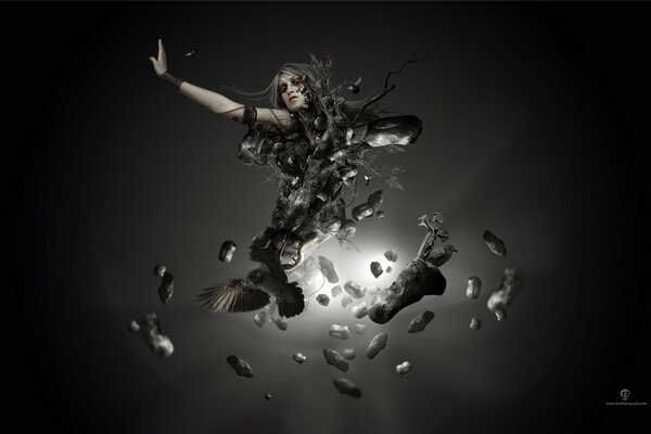 A girl turns into a bird in a dance